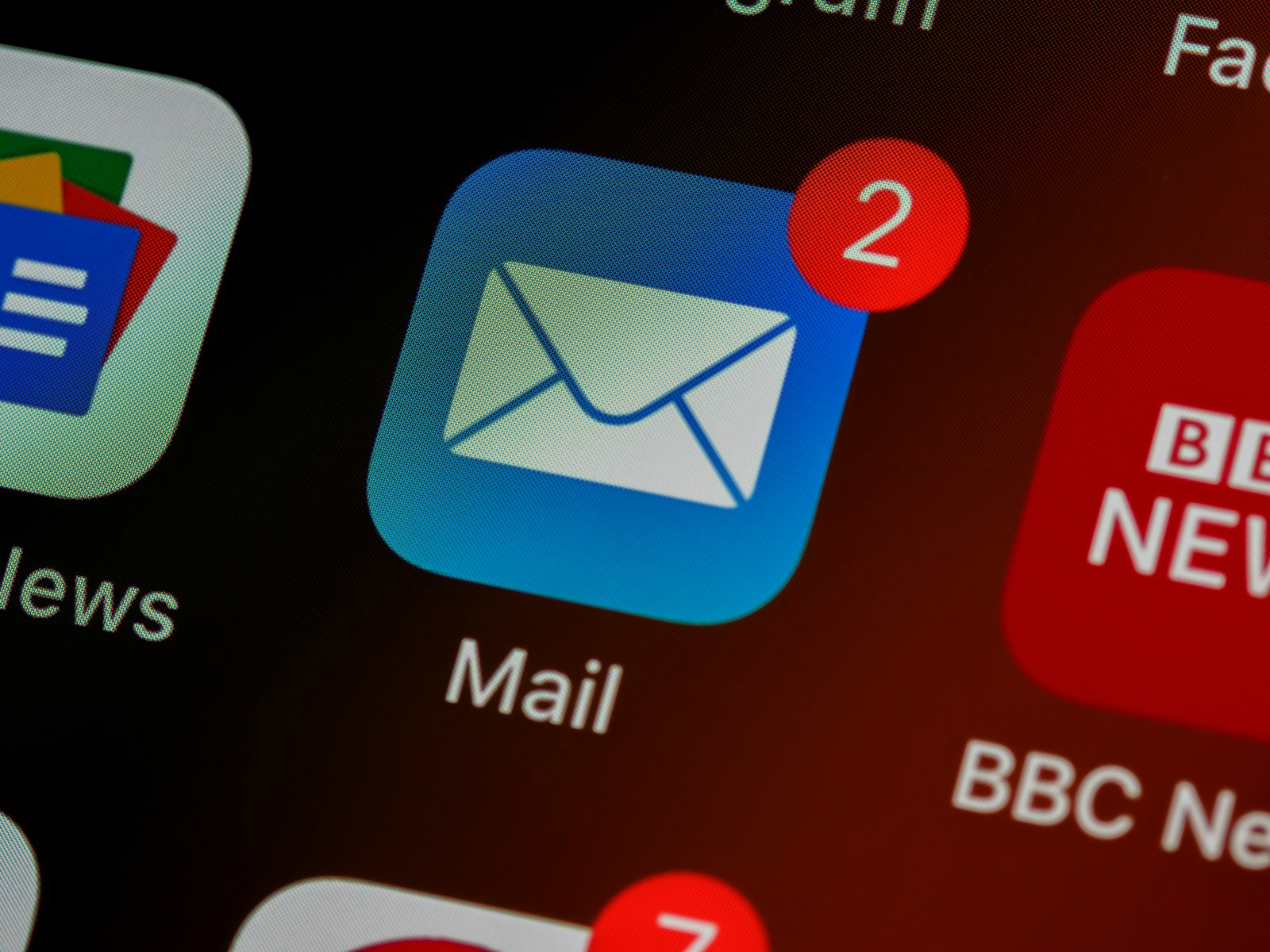 Mail app with new messages on a phone screen